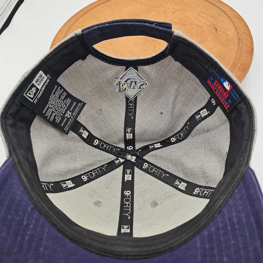 Tampa Bay Rays New Era 9FORTY Hat Heather Gray Purple Strapback MLB Baseball Cap - Picture 6 of 11